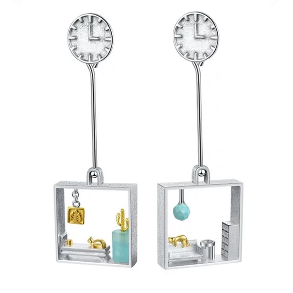 🎁 Artisan Handmade 925 Silver The Zechary Amazonite Shadow Box Earrings - Picture 7 of 9